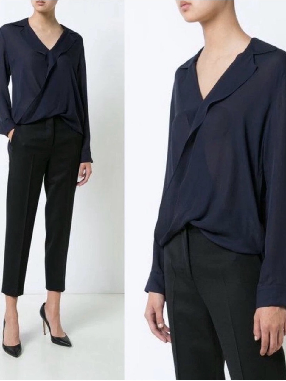 L'agence Rita Drape-Front Silk Blouse Sz L Nwt